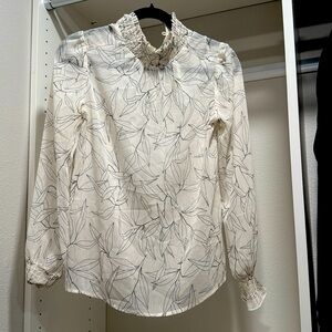 White floral high neck blouse